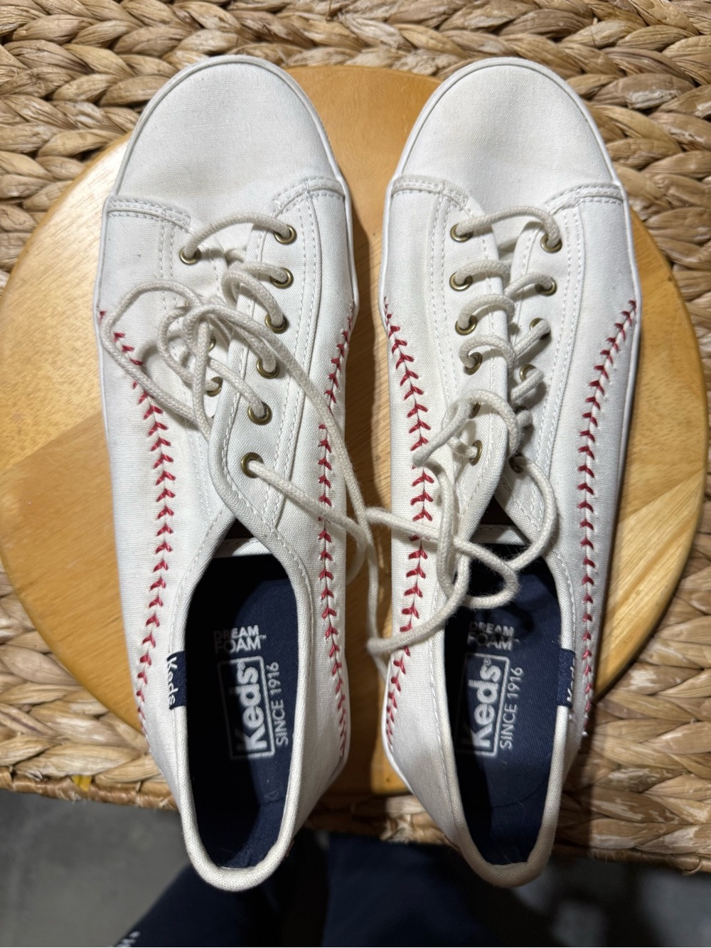 Keds White Canvas Lace-Up Sneakers with Brown Heel Tab